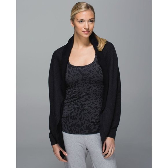 LULULEMON Cabin Yogi Wrap Heathered Black Boolux Hooded Cardigan Sweater, Size 4 - Picture 13 of 16
